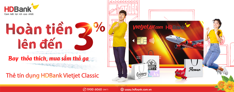 Nhận vô vàn ưu đãi mỗi ngày khi thanh toán bằng thẻ đồng thương hiệu HDBank Vietjet Classic