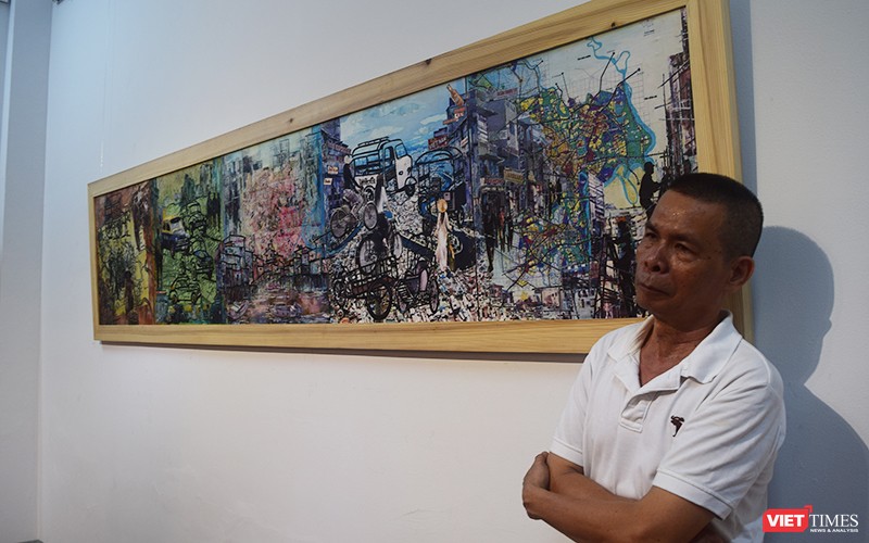 Họa sĩ Mai Nam bên bức tranh khổ lớn về Sài Gòn xưa gây xúc động công chúng