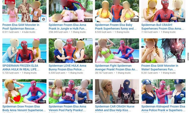 Kênh "Spiderman Frozen Marvel Superhero Real Life" từng kiếm được nguồn thu khủng nhờ lượt xem khổng lồ trên các đoạn video nhảm nhí phát trên Youtube.  