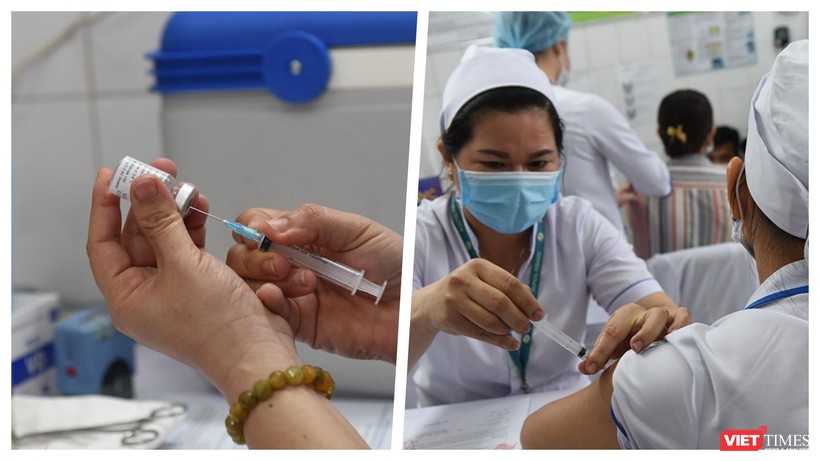 Tiêm ngừa vaccine COVID-19 cho nhân viên y tế tại TP.HCM (Ảnh: Hòa Bình ghép) 