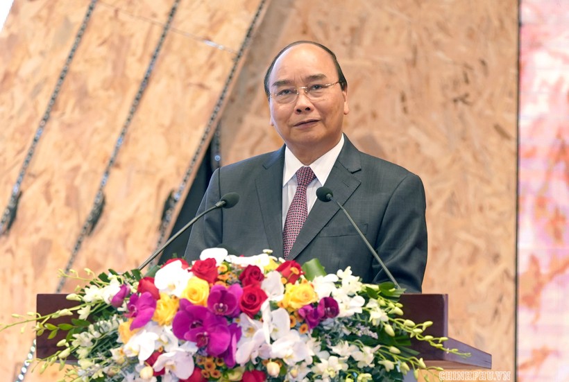 Thủ tướng Nguyễn Xuân Phúc phát biểu tại Diễn đàn quốc gia “Nâng tầm kỹ năng lao động Việt Nam”.