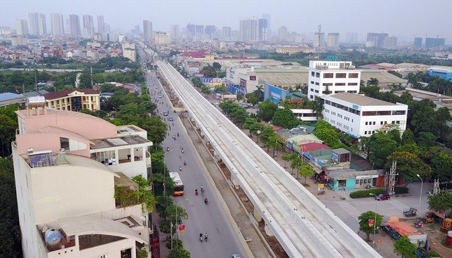 Gói thầu xây dựng đường cầu cạn trên cao, dự án đường sắt đô thị tuyến Nhổn - ga Hà Nội đã hoàn thành. Ảnh: VOV.