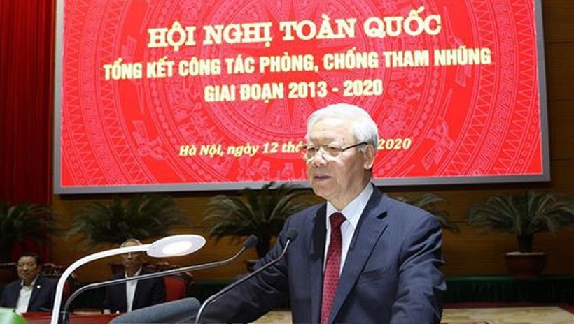 Tổng Bí thư, Chủ tịch nước Nguyễn Phú Trọng, Trưởng Ban Chỉ đạo Trung ương về phòng, chống tham nhũng phát biểu kết luận Hội nghị - Ảnh: TTXVN