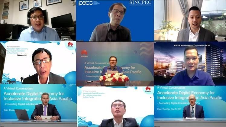 Các diễn giả tham gia hội thảo quốc tế trực tuyến chủ đề “Thúc đẩy nền kinh tế số để hội nhập toàn diện ở châu Á - Thái Bình Dương - Kết nối các ngành kỹ thuật số trong đại dịch”.