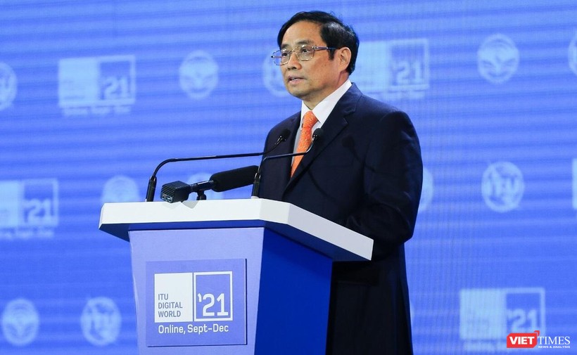 Thủ tướng Phạm Minh Chính phát biểu khai mạc ITU Digital World 2021.
