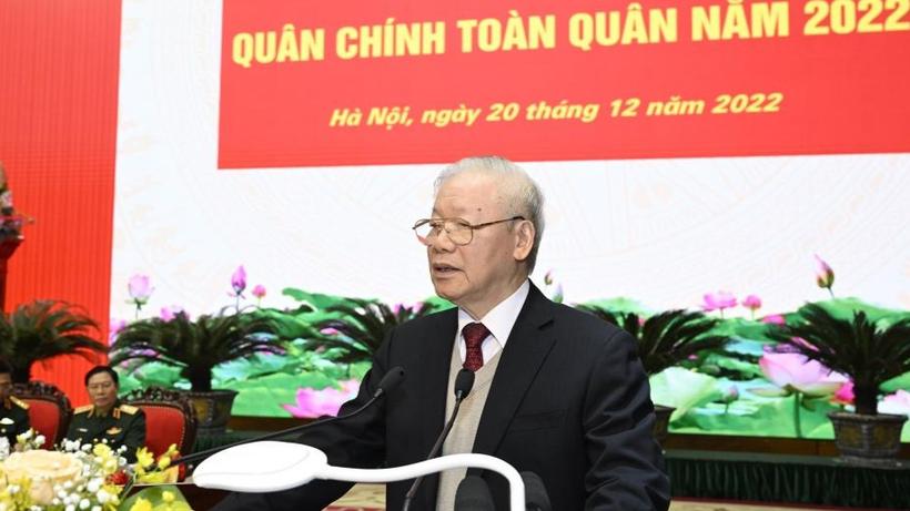 Tổng Bí thư Nguyễn Phú Trọng phát biểu tại Hội nghị quân chính toàn quân 2022.