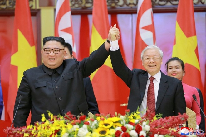Tổng Bí thư Đảng Lao động Triều Tiên Kim Jong-un gặp gỡ Tổng Bí thư Nguyễn Phú Trọng tháng 3/2019 tại Hà Nội