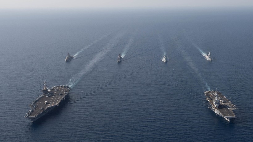Chiến hạm Mỹ, Pháp, Đan Mạch tuần tra chung trên biển vào tháng 4/2019 (Ảnh: US Navy)