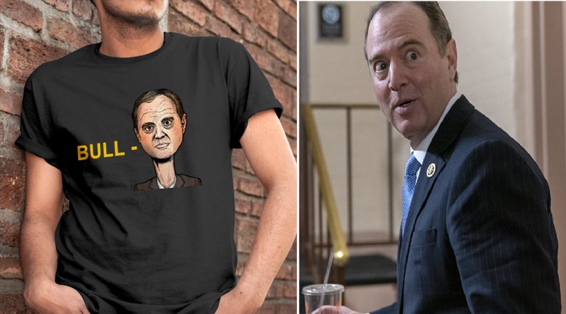 Chủ tịch Ủy ban Tình báo Hạ viện Mỹ Adam Schiff xuất hiện trên mẫu áo phông mà chiến dịch Trump tung ra (Ảnh: Getty)