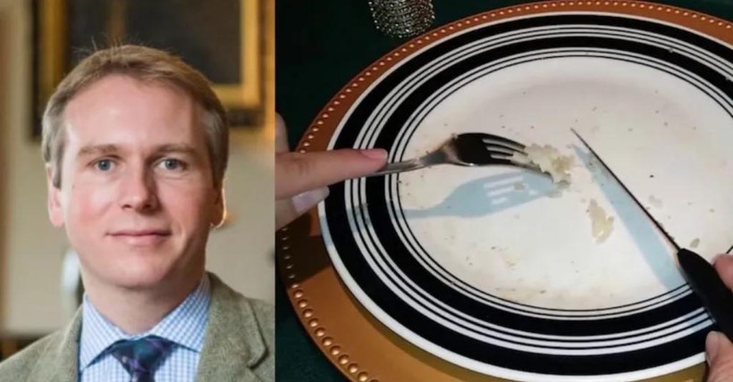 Grant Harrold và bài đăng trên Twitter dạy cách ăn cơm bằng dao và nĩa gây phẫn nộ (Ảnh: Todayonline)