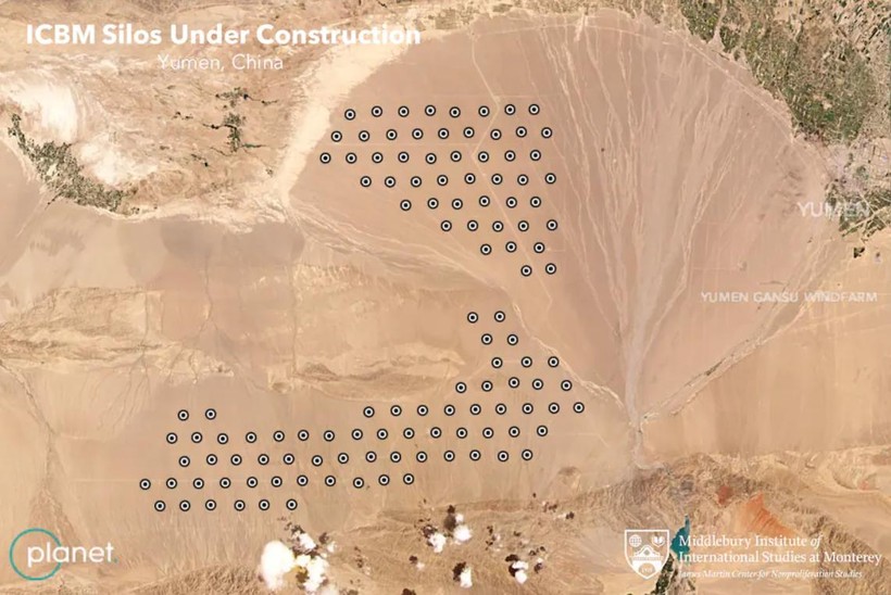 Hình ảnh vệ tinh cho thấy 119 địa điểm xây dựng hầm chứa ICBM đang được xây dựng ở sa mạc phía Tây Trung Quốc (Ảnh: Planet)