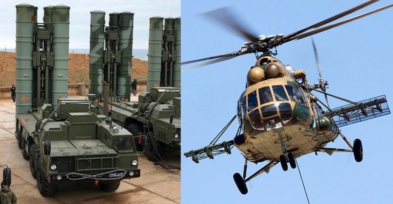 Hệ thống phòng không S-400 và trực thăng Mi-8 (Ảnh: Military Watch)