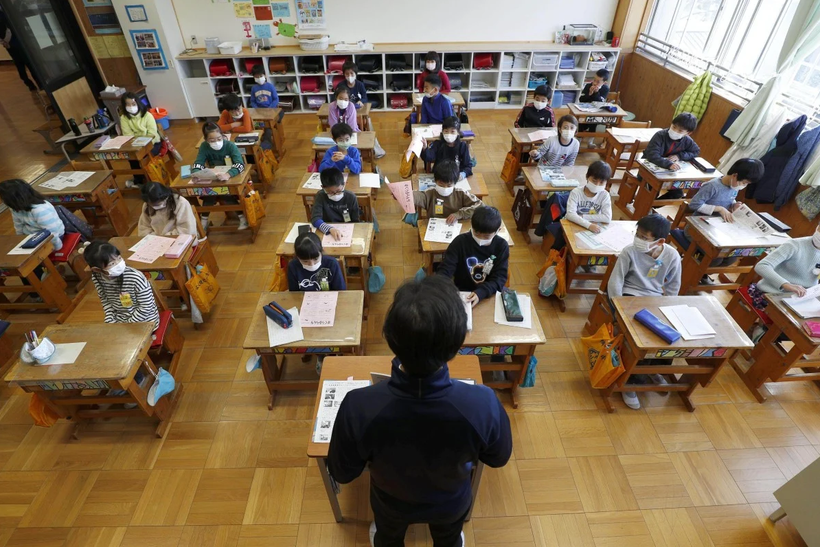 Một lớp học ở Shizuoka. Các nhà khoa học Nhật Bản đang sử dụng hình ảnh nhiệt và AI trong một hệ thống phát hiện học sinh đang ngủ gật (Ảnh: Kyodo)