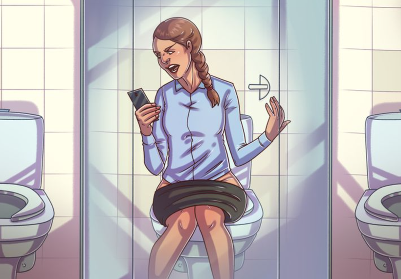 Dùng điện thoại khi đi vệ sinh (Ảnh: Brightside) 