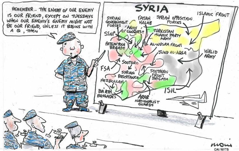 Tranh biếm họa về cách thức phương Tây thực hiện cuộc chiến chống ISIS.