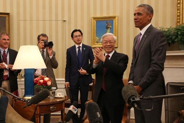 Tổng Bí thư Nguyễn Phú Trọng và Tổng thống Obama tại Nhà Trắng trong chuyến thăm lịch sử tháng 7/2015