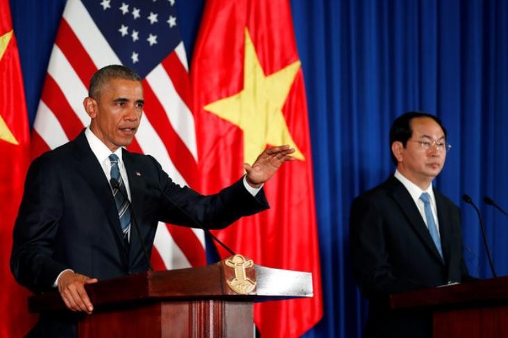 Tổng thống Hoa Kỳ Obama và Chủ tịch nước Trần Đại Quang tại Phủ Chủ tịch ở Hà Nội ngày 23/5/2016.
