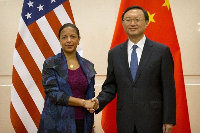 Cố vấn An ninh Quốc gia Mỹ Susan Rice gặp Ủy viên Quốc vụ Trung Quốc Dương Khiết Trì. (Nguồn: AFP).