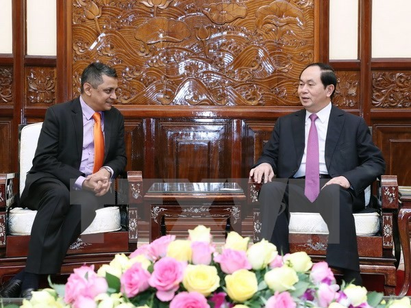 Chủ tịch nước Trần Đại Quang tiếp ông Indronil Sengupta, Tổng Giám đốc Tập đoàn TATA (ẤN Độ) tại Việt Nam. (Ảnh: Nhan Sáng/TTXVN)
