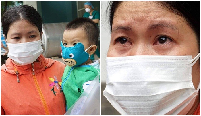 Người mẹ vui mừng bật khóc khi con gái hơn 1 tuổi được chữa khỏi COVID-19 (Ảnh: Nguyễn Trăm ghép) 