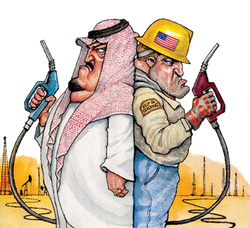 Biếm họa về cuộc chiến giá dầu giữa Arập Xêút và Mỹ (Nguồn: The Economist (Anh)