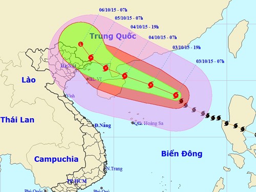 Vị trí và dự báo đường đi của bão số 4. Ảnh: Trung tâm Dự báo khí tượng thủy văn Trung ương