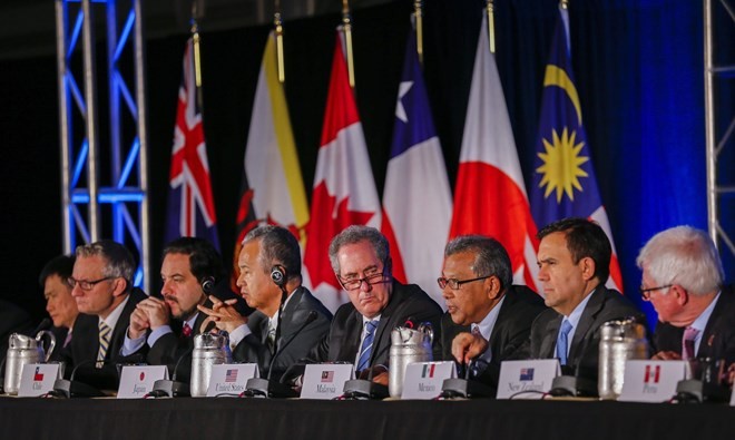 Đại diện các nước tham gia buổi thông báo vòng đàm phán TPP đã đạt được thỏa thuận cuối cùng ở Atlanta.