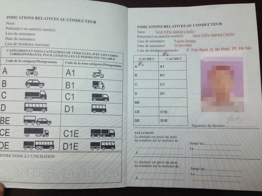 Phôi giấy phép lái xe quốc tế do Việt Nam cấp