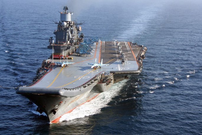 Tàu sân bay Đô đốc Kuznetsov của Nga chuẩn bị đi vào hoạt động tác chiến trở lại sau những tháng sửa chữa - Ảnh: Hải quân Nga