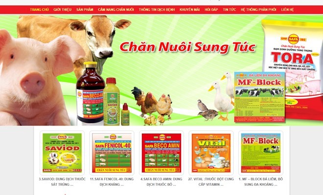 Các sản phẩm của Công ty thuốc thú y SAFA-VEDIC - Ảnh: chụp từ website
