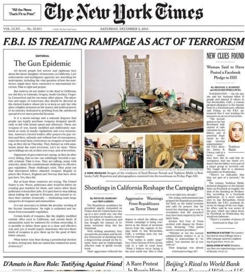 Trang nhất của tờ New York Times ngày 5/11. Ảnh chụp màn hình