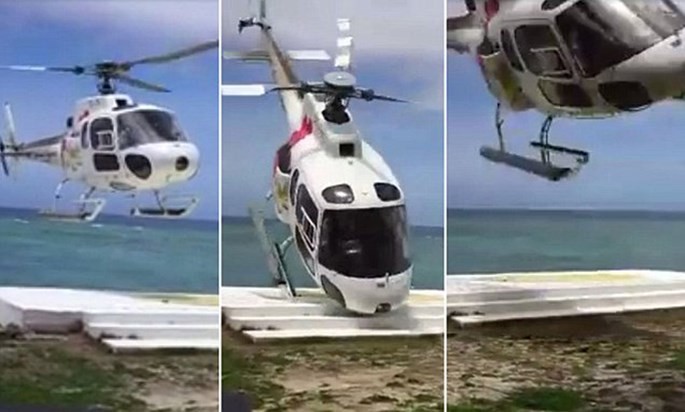 Clip trực thăng bị gió quật văng khi hạ cánh