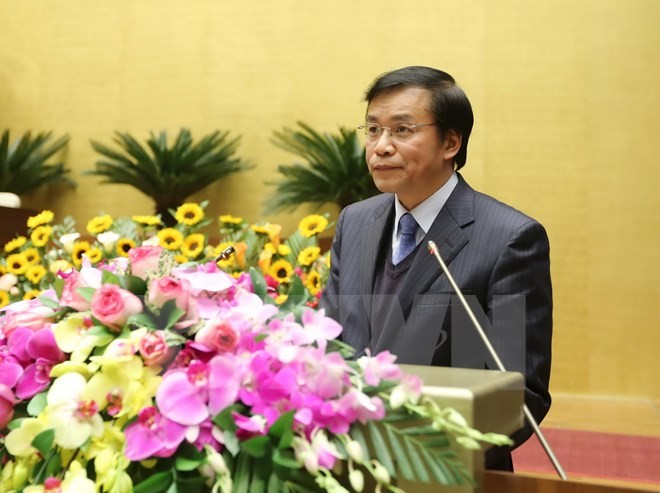 Tổng Thư ký Quốc hội Nguyễn Hạnh Phúc phát biểu tại hội nghị. (Ảnh: An Đăng/TTXVN)