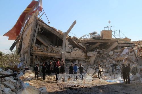 Cảnh đổ nát tại bệnh viện Tổ chức Bác sĩ không biên giới (MSF) sau các vụ không kích tại tỉnh Idlib. Ảnh: AFP/TTXVN