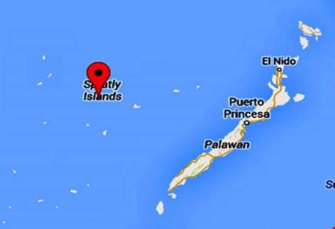 Hình ảnh từ Google Map cho thấy vị trí của đảo Quirino (Jackson), một rạn san hô vòng cách tỉnh Palawan, Philippines 140 hải lý về phía tây. Nguồn: PhilStar