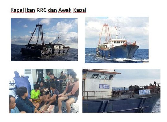 Tàu Kway Fey và các ngư dân Trung Quốc bị Indonesia bắt giữ Ảnh: Bộ Hàng hải và Ngư nghiệp Indonesia