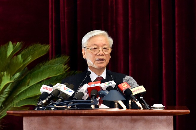 Tổng bí thư Nguyễn Phú Trọng phát biểu bế mạc Hội nghị. Ảnh: VGP