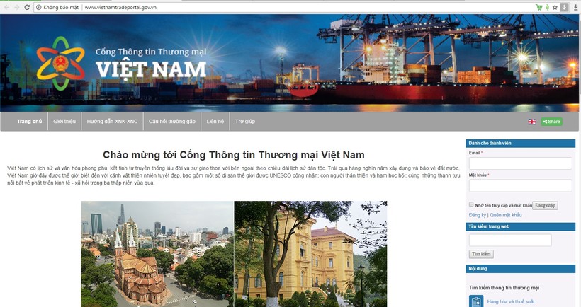 Giao diện Cổng thông tin thương mại Việt Nam