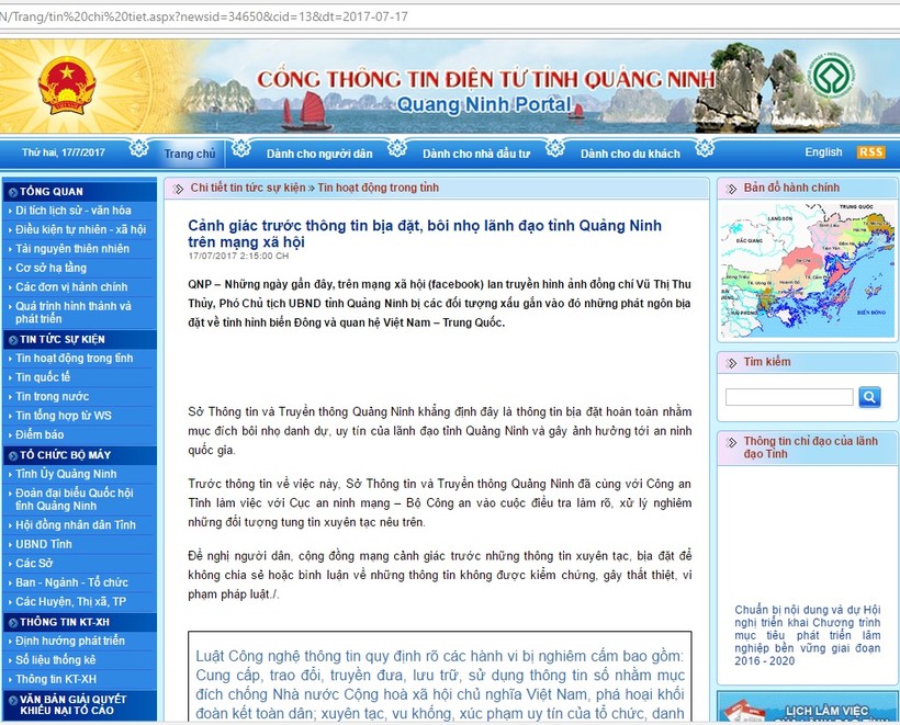 Cổng thông tịn điện tử Quảng Ninh vừa phát đi cảnh báo