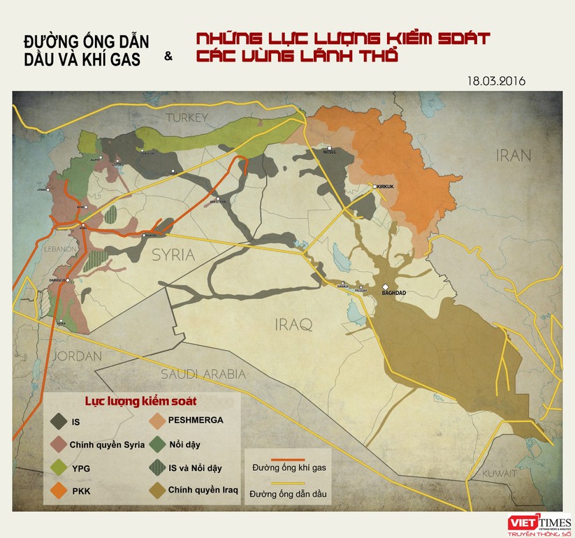Bản đồ đường ống dầu khí và phân bổ lực lượng ở Iraq - Syria ảnh 1