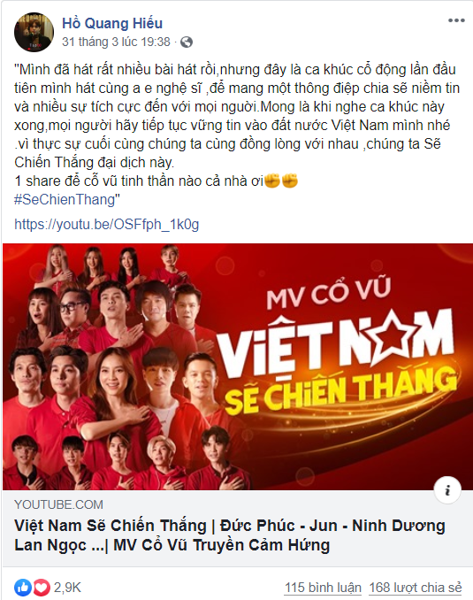 Trang cá nhân của Hồ Quang Hiếu cũng thu hút lượng views và like đáng kể cho MV 